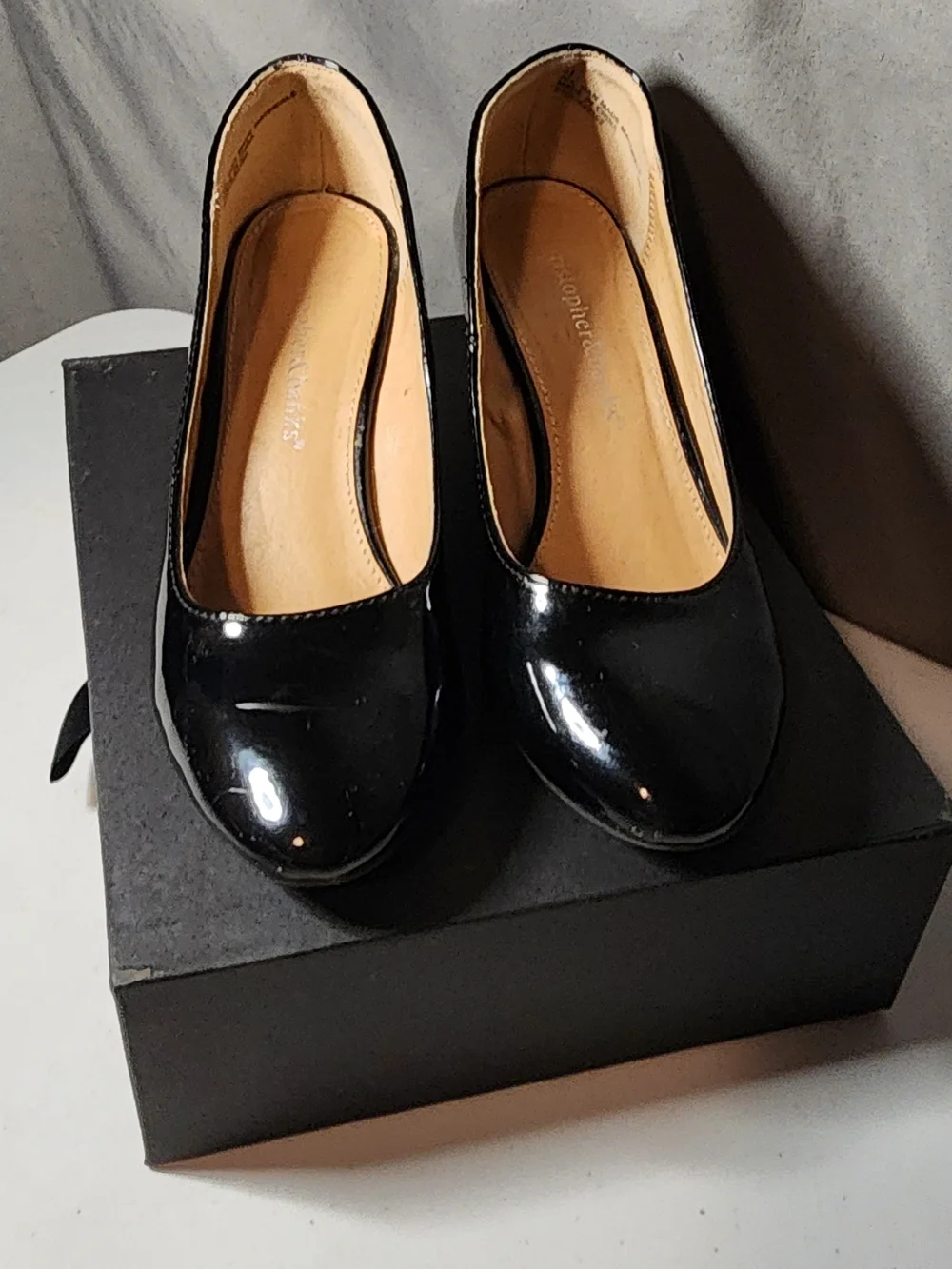 Christopher & Banks Black Patent Wedge Heels